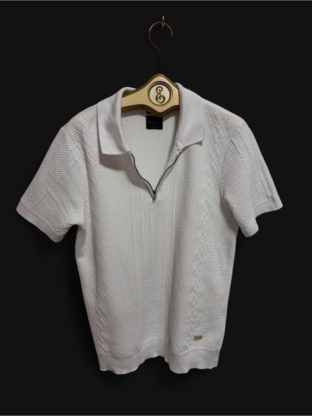 Buffalo David Bitton White Textured Short Sleeve Zip Polo